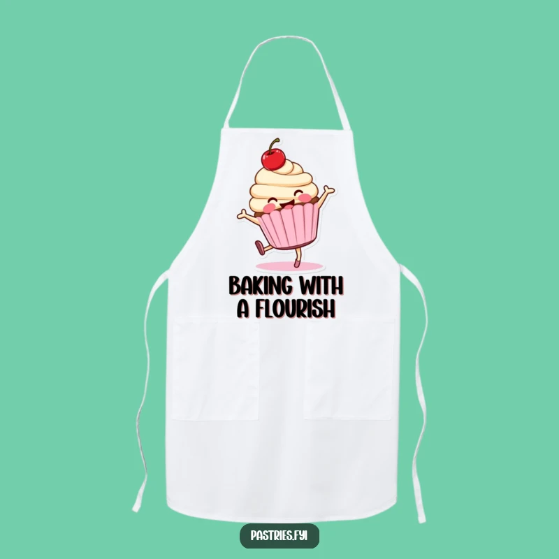 Funny Cartwheeling Cupcake Apron: Smiling Character Kitchen Wear for a Hilarious Bake