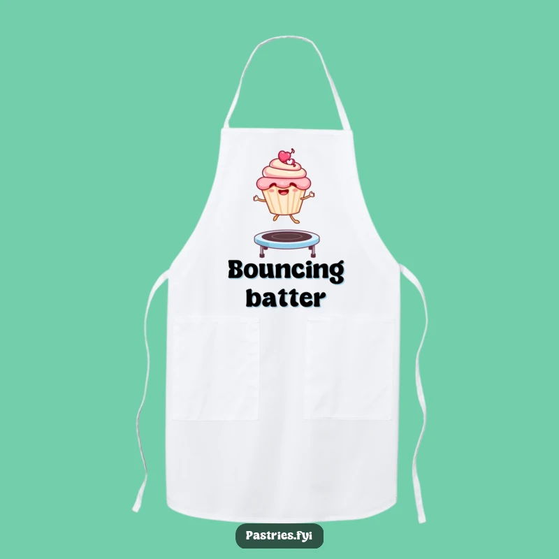 Funny Cupcake Trampoline Apron: Cheerful Character Jumping, Kitchen Fun Wear