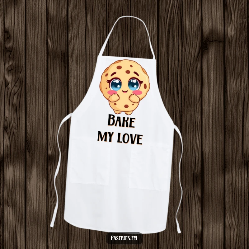 Funny cookie apron with a sweet cookie character offering a big hug, perfect for bakers who want to add a touch of warmth to their kitchen.