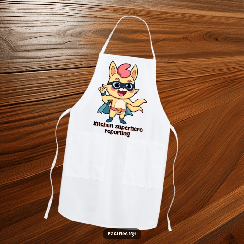 Funny Churro Apron: A delighted churro wearing an apron strikes a superhero pose, ready for kitchen duty.