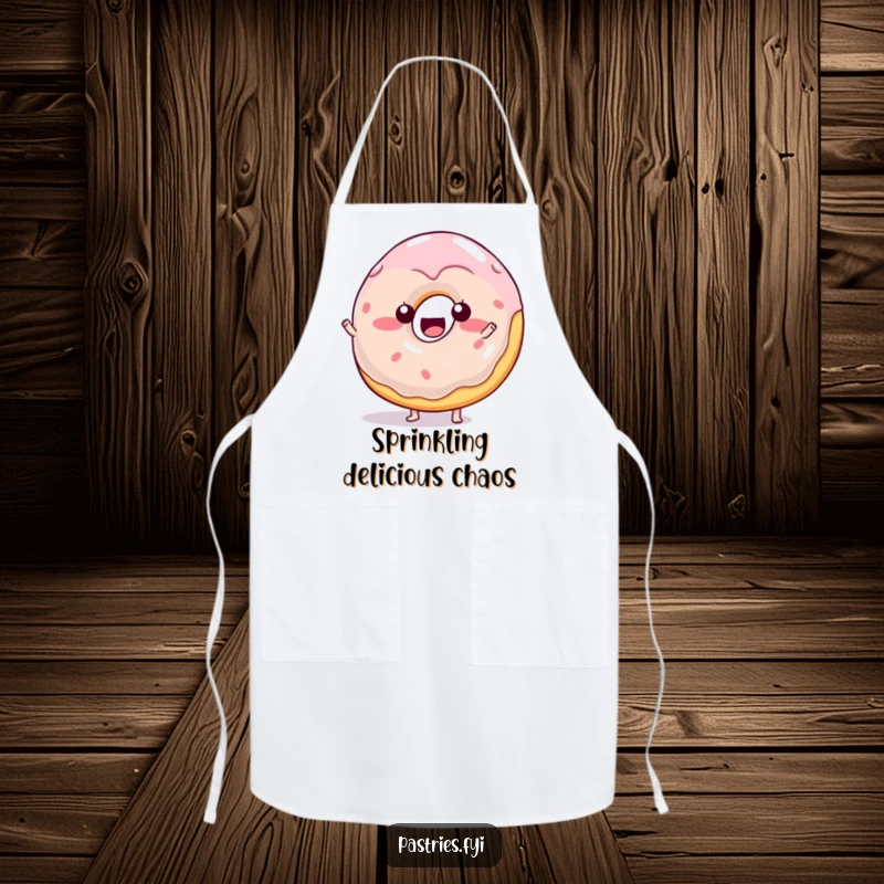 Funny wobbly jelly donut character apron, bright and playful, perfect for kitchen fun and protecting clothes.