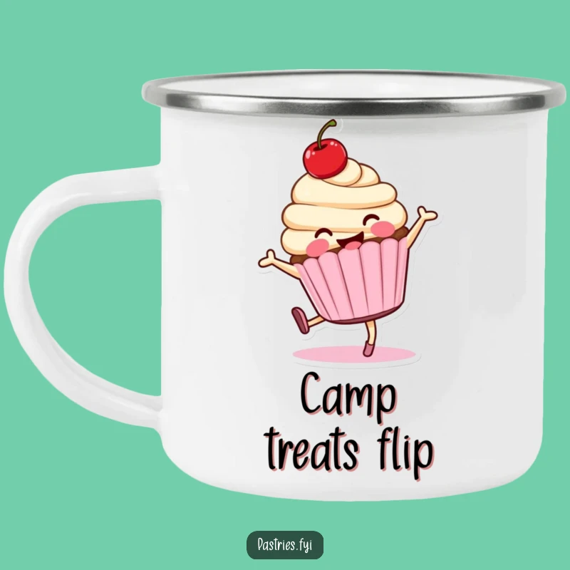 Funny Cartwheeling Cupcake Camping Mug: Energetic Character for Hilarious Outdoor Fun