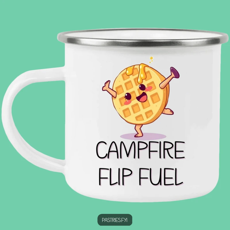 Funny Waffle Cartwheel Camping Mug: Adventure with Breakfast Cheer