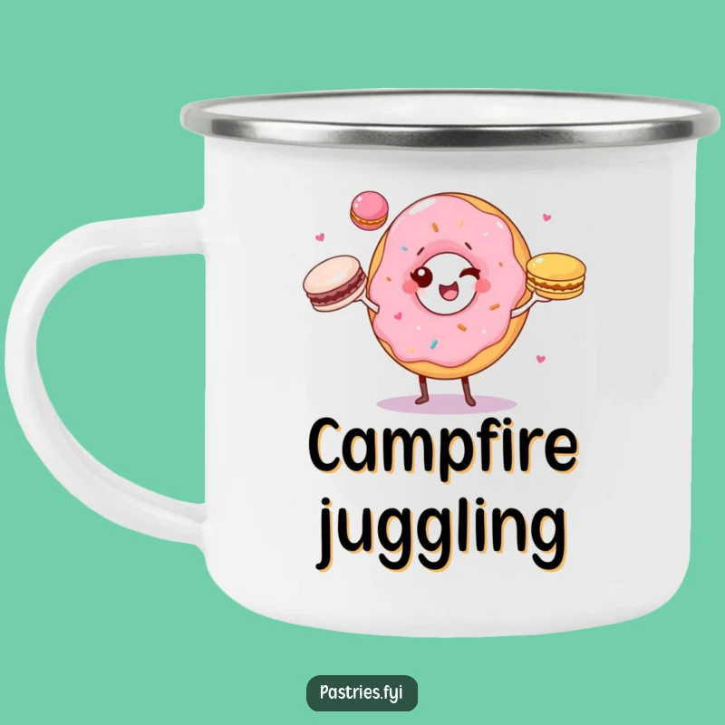 Funny Donut Juggler Camping Mug: Winking Donut, Macarons, Great Gift