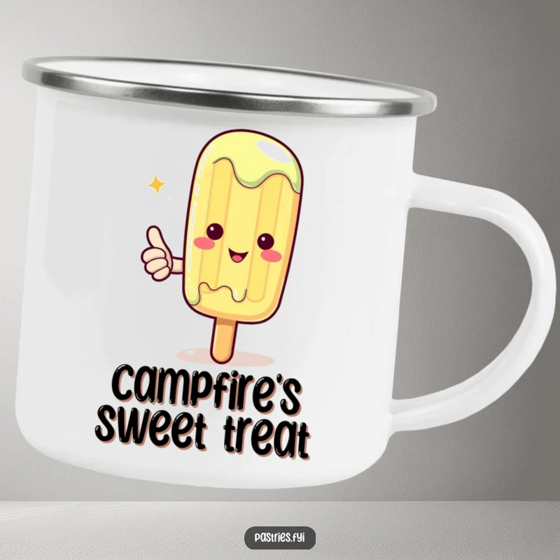 Funny Kawaii Popsicle Camping Mug: Cute melting popsicle giving a thumbs up, ideal for outdoor adventures and cool vibes.