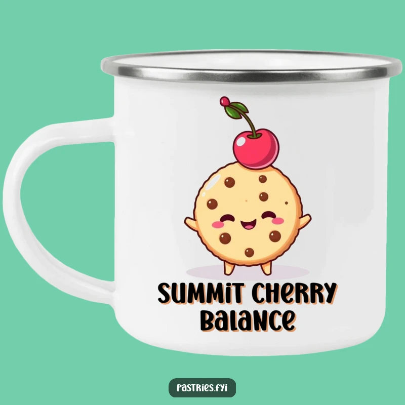 Funny Cookie Cherry Balancing Camping Mug - Outdoor Comedic Dessert Fun