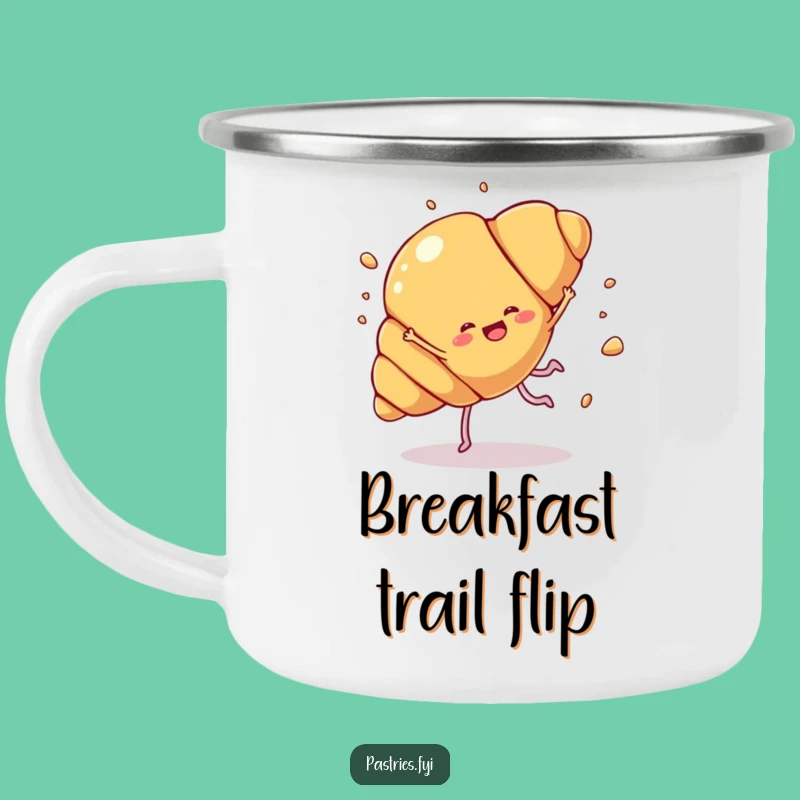 Funny Croissant Cartwheel Camping Mug: Flaky Fun, Perfect Humorous Gift