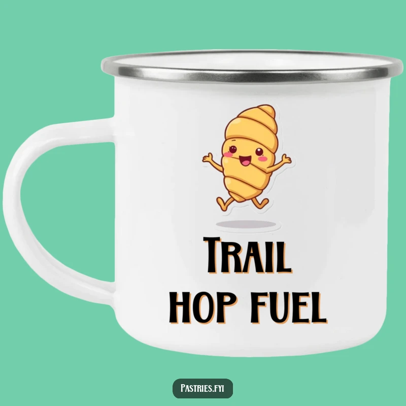 Funny Croissant Hop Camping Mug: Cheerful Pastry, Joyful Hop, Great Gift
