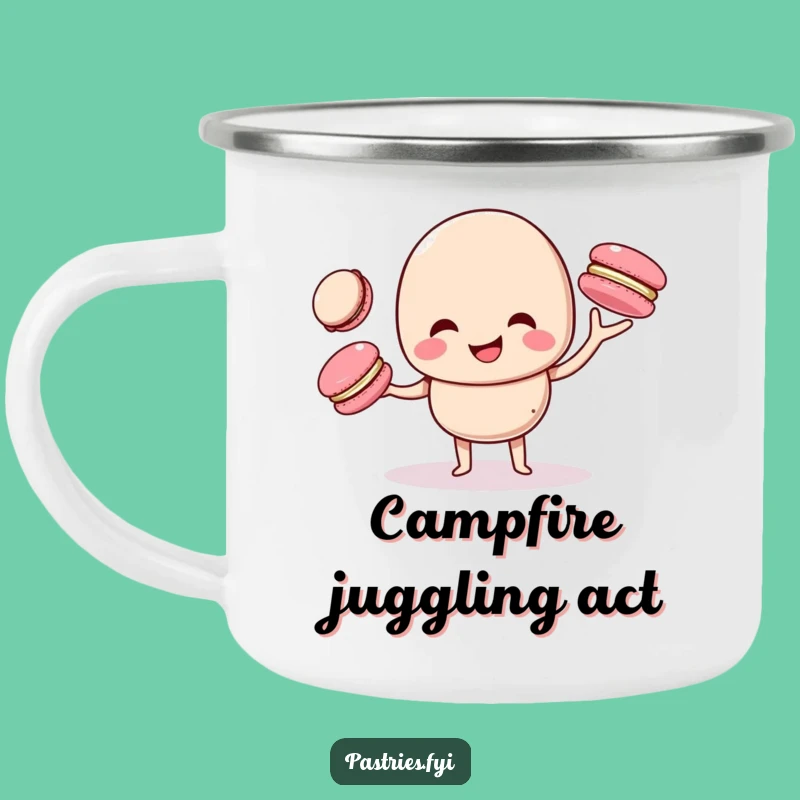 Funny Juggling Macaron Camping Mug - Durable and Hilarious Outdoor Drinkware