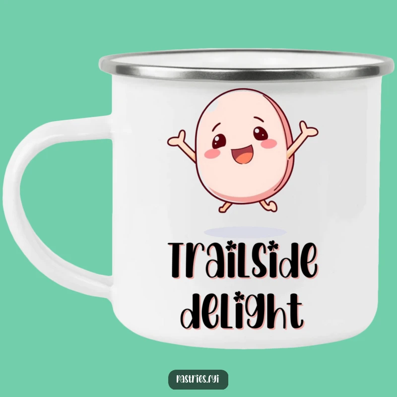 Funny Macaron Camping Mug: Bouncing Treat for Enthusiastic Outdoor Sips