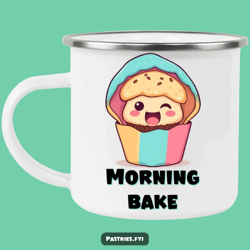 Funny Muffin Camping Mug: Excited Character Peeking, Funny Gift for Outdoors