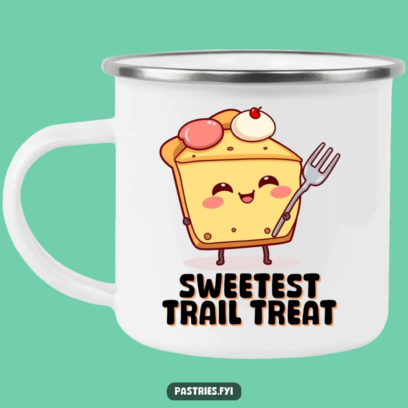 Funny Pie Slice Camping Mug: Giggling Dessert with Fork Funny Gift for Outdoors