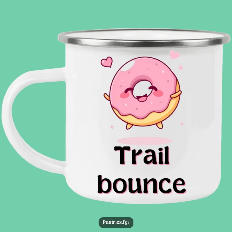 Funny Jelly Donut Bounce Camping Mug: Giggling Character Outdoors