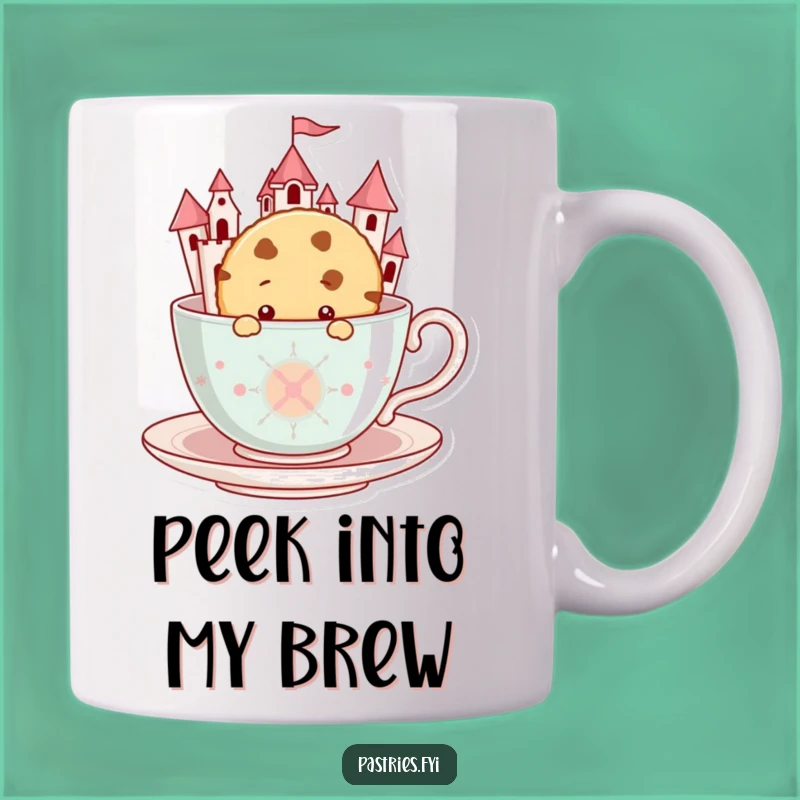 Funny Cookie Teacup Castle Mug: Curious Character Peeking, Whimsical Funny Gift