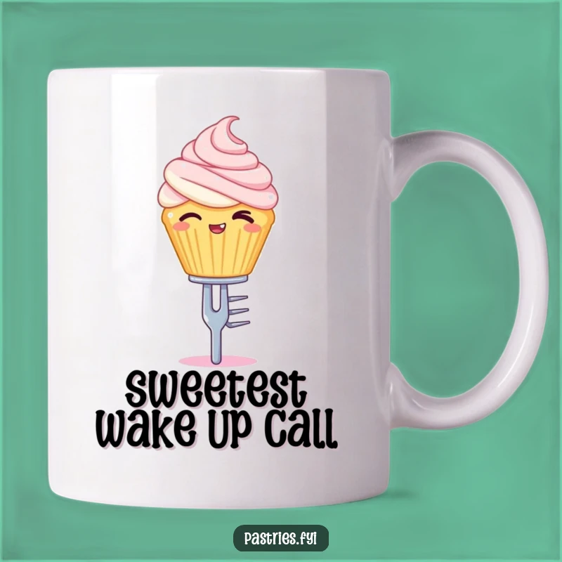Funny Cupcake Mug: Winking Treat Balances Hilariously on a Tiny Fork