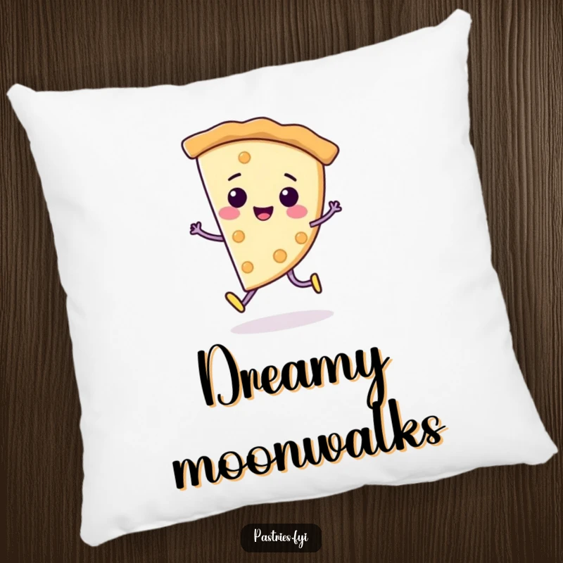 Funny Pillow: A cheerful pie slice character doing a playful moonwalk, a soft and humorous addition to any room.