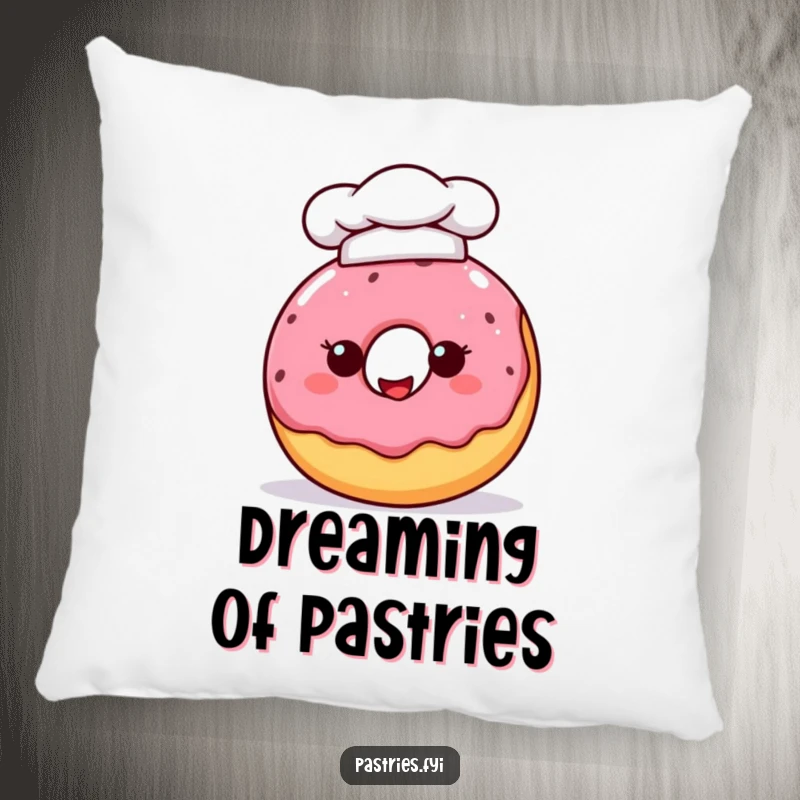 Funny donut character wearing a tiny chef hat, offering plush comfort with a humorous and sweet baking theme.