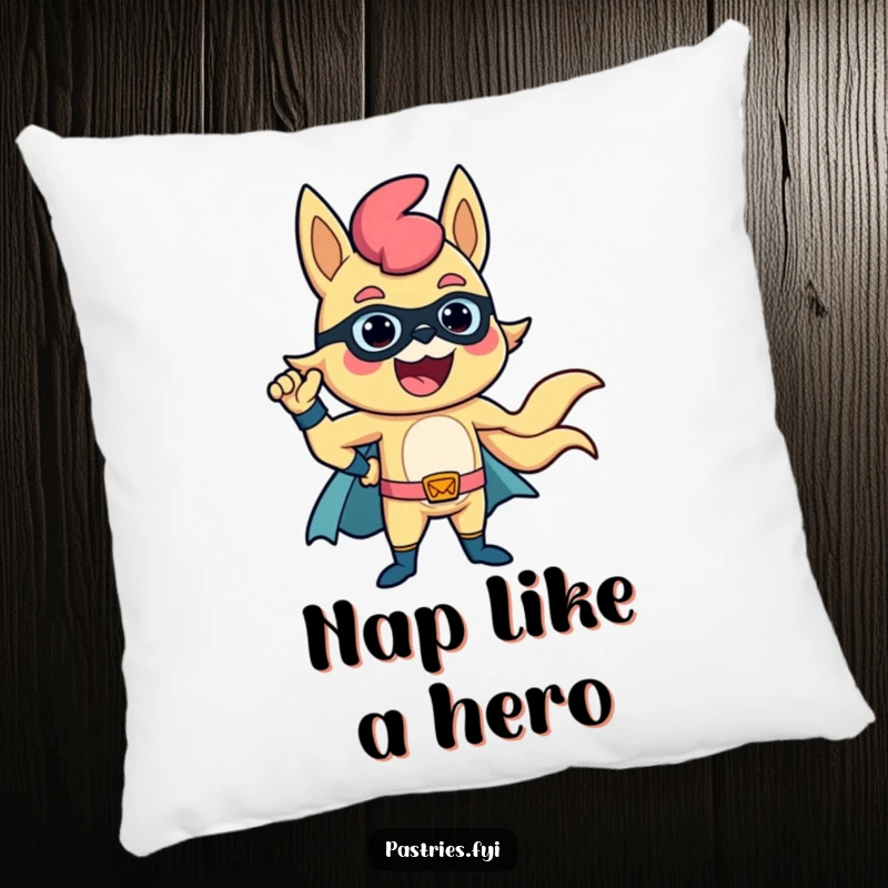 Funny Churro Pillow: A soft pillow showcasing a delighted churro in a courageous superhero stance.