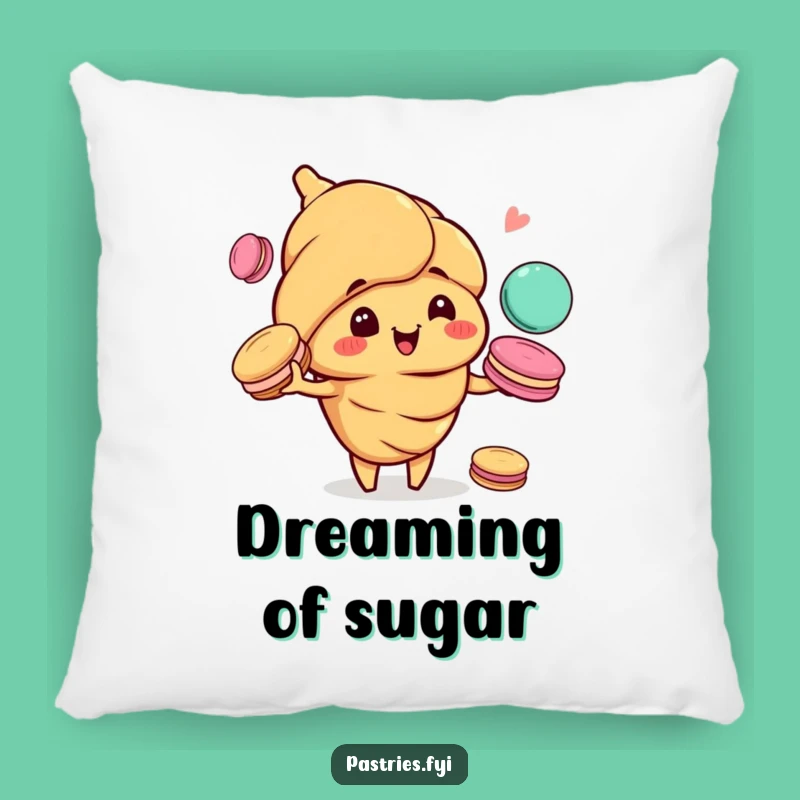 Funny Croissant Juggling Macarons Pillow: Huggable Humor for Your Couch