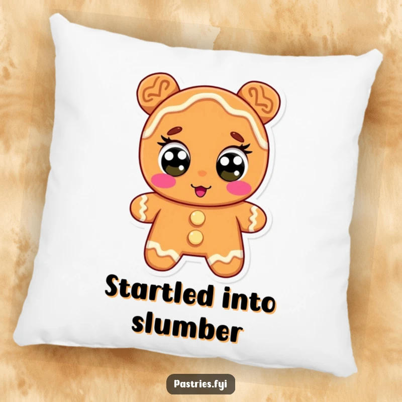 Funny gingerbread pillow, a character with icing eyes wide in surprise, perfect for adding humorous comfort and a touch of shock.