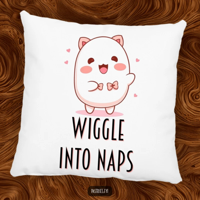 Funny Mochi Pillow: A soft mochi character engrossed in a delightful shimmy, wearing cute tiny bowties.