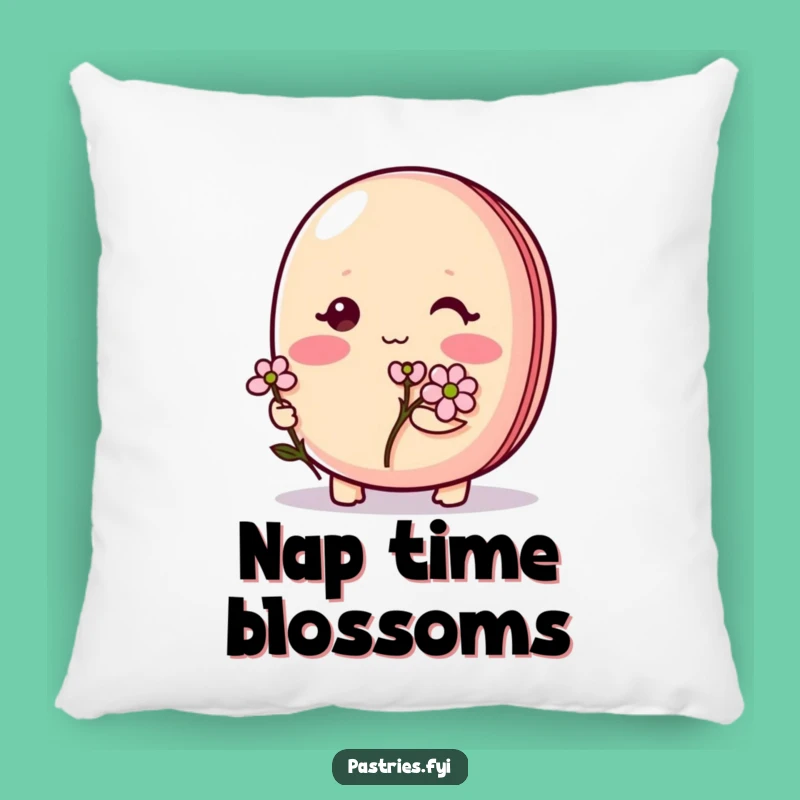 Funny Shy Macaron Pillow: Cute blushing character w/ flower, a perfect comfy funny gift.