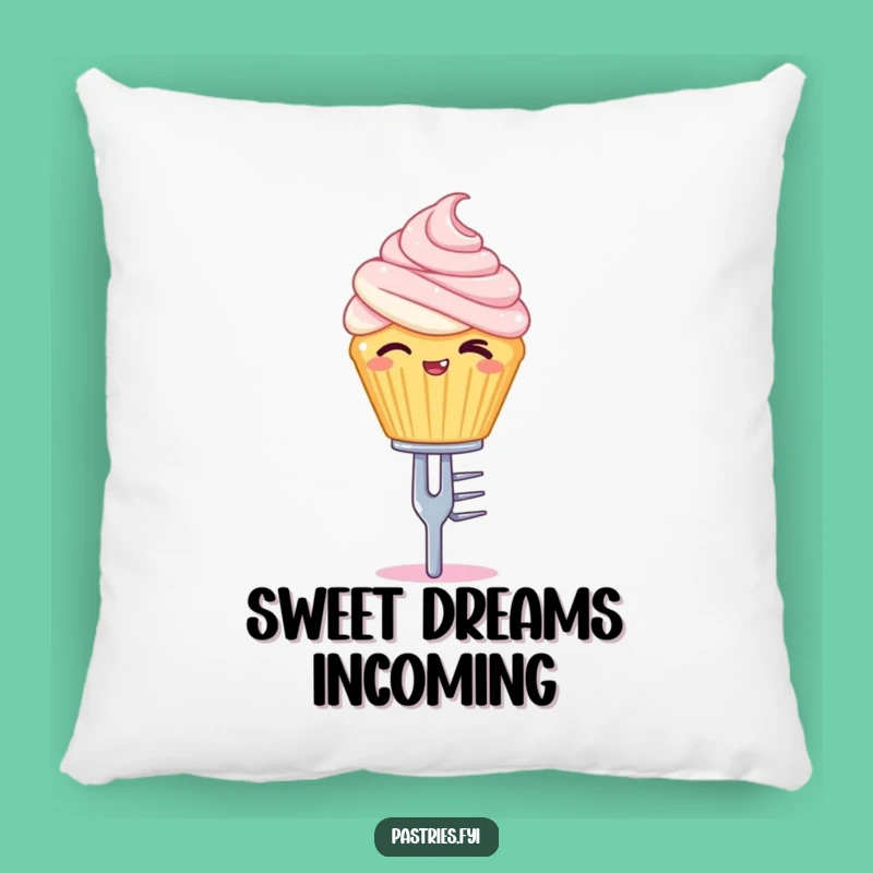 Funny Cupcake Pillow: Cozy Winking Treat Balanced on a Tiny Fork