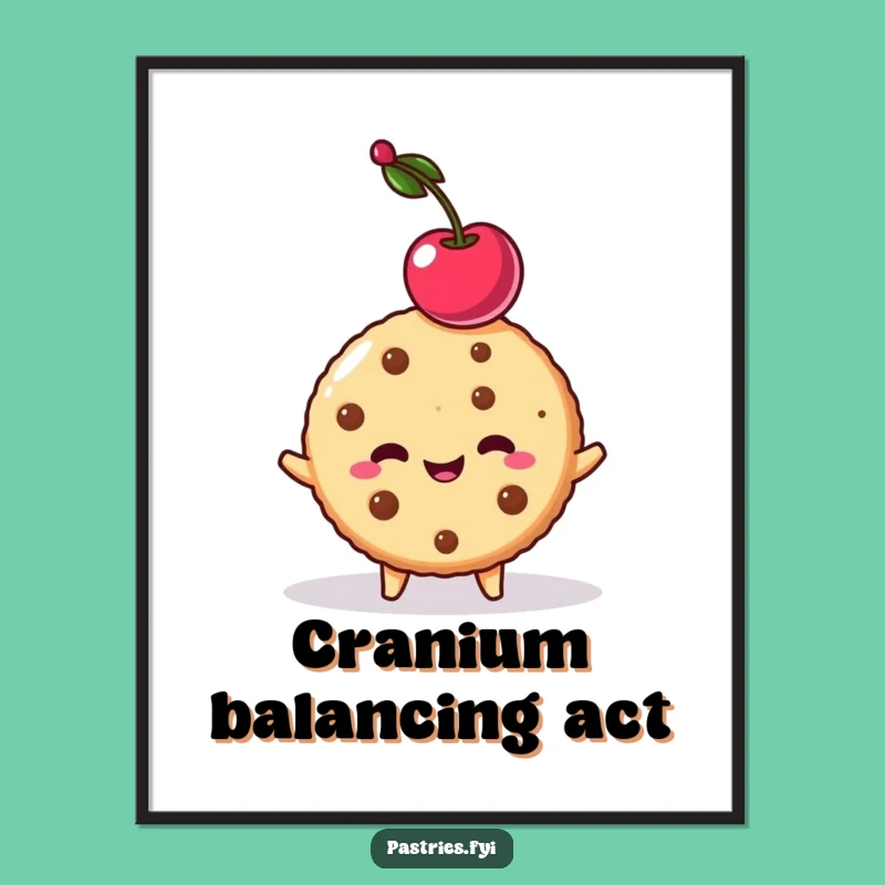 Funny Cookie Cherry Balancing Digital Print - Instant Comedic Dessert Wall Art