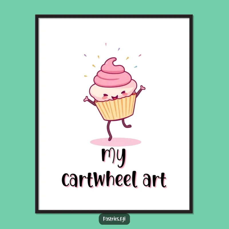 Funny Cupcake Cartwheel Digital Art: Printable Sprinkles Design, Instant Funny Gift