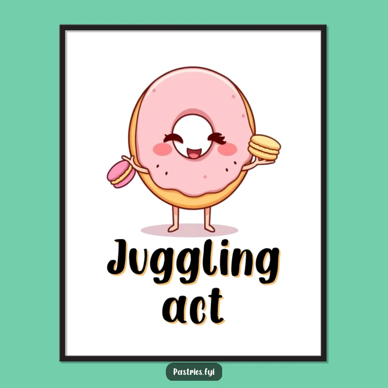 Funny Donut Macaron Juggling Digital Art: Witty Character Print