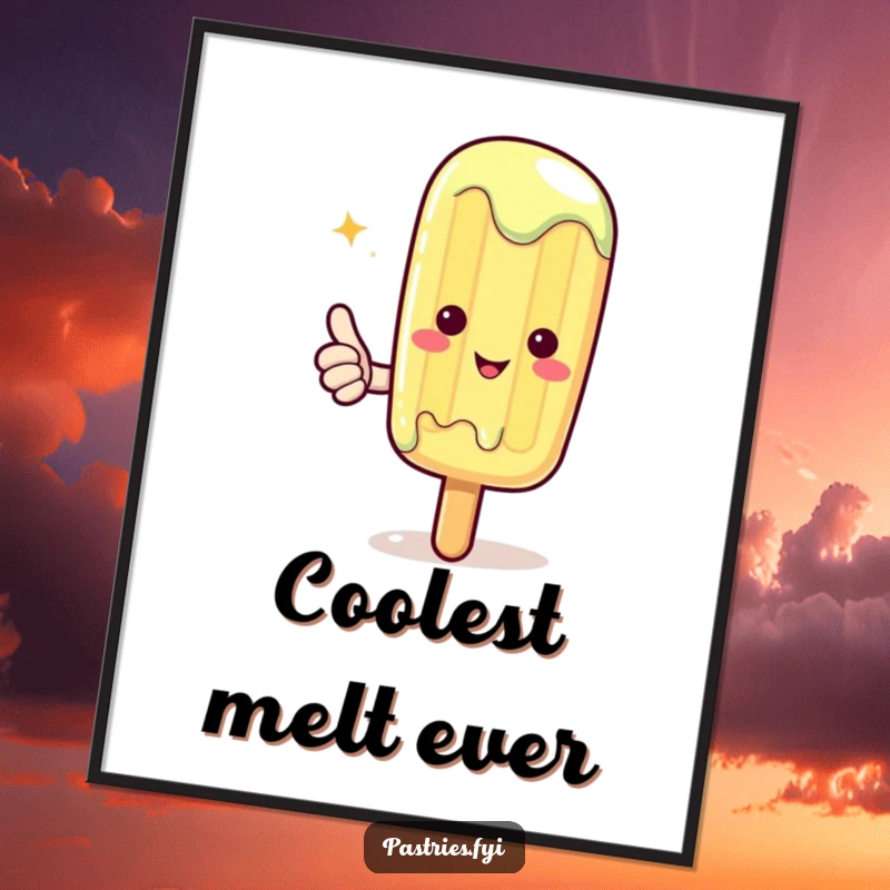 Funny Kawaii Popsicle Digital Art: Cute melting popsicle giving a thumbs up, instant sweet and humorous wall art.