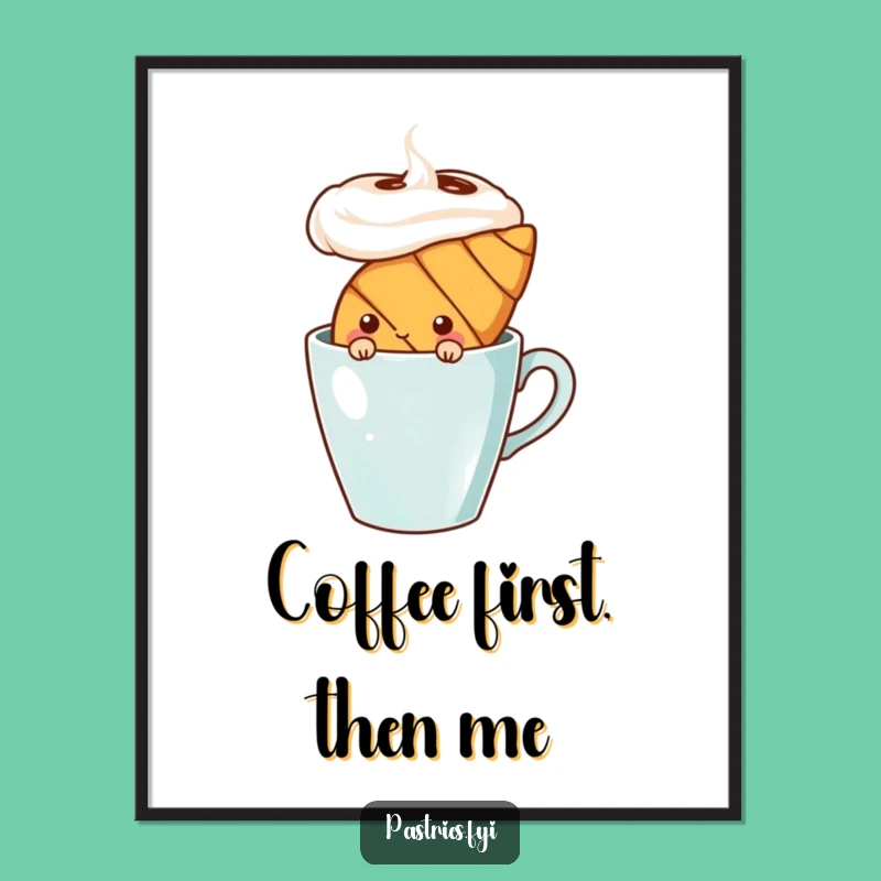 Funny Shy Croissant Digital Print - Instant Comedic Pastry Wall Art