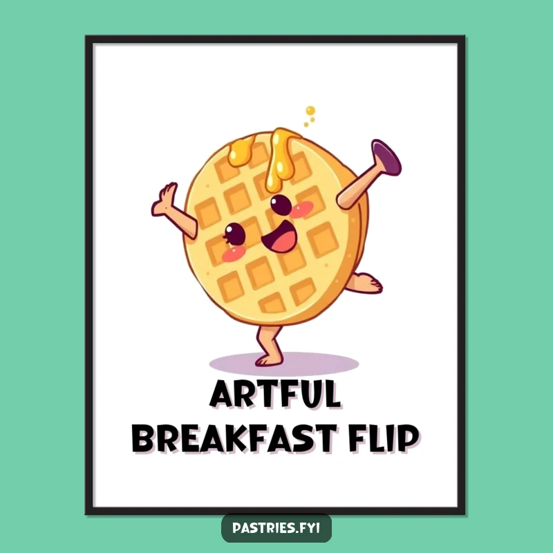 Funny Waffle Cartwheel Digital Art: Instant Breakfast Joy for Your Walls