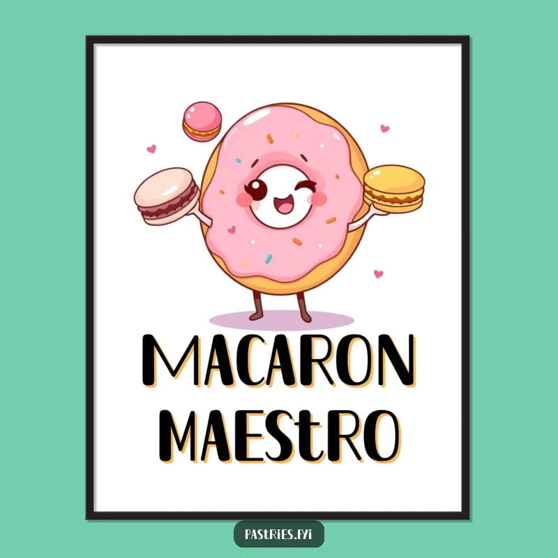 Funny Donut Juggler Digital Art: Winking Donut, Macarons, Instant Gift