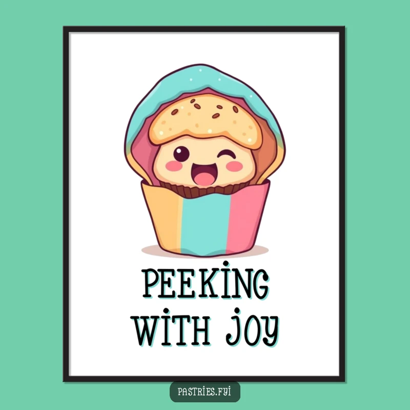 Funny Muffin Digital Art: Excited Character Peeking, Funny Gift for Walls