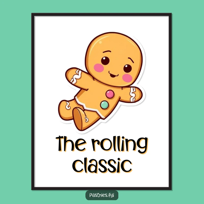 Funny Rolling Gingerbread Man Digital Art - Instant Festive Decor