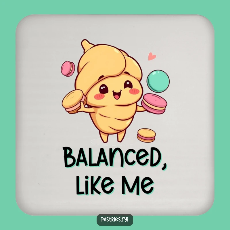 Funny Croissant Juggling Macarons Coaster: Protect Surfaces with Pastry Pizzazz