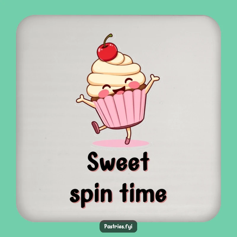 Funny Cartwheeling Cupcake Coaster Set: Protect Surfaces with Smiling Character Art