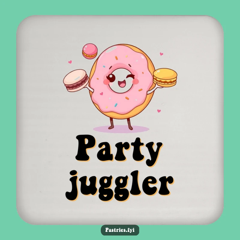 Funny Donut Juggler Coaster: Winking Donut, Macarons, Protect Surface Gift