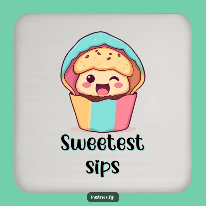 Funny Muffin Drink Coaster: Excited Character Peeking, Funny Gift for Tables