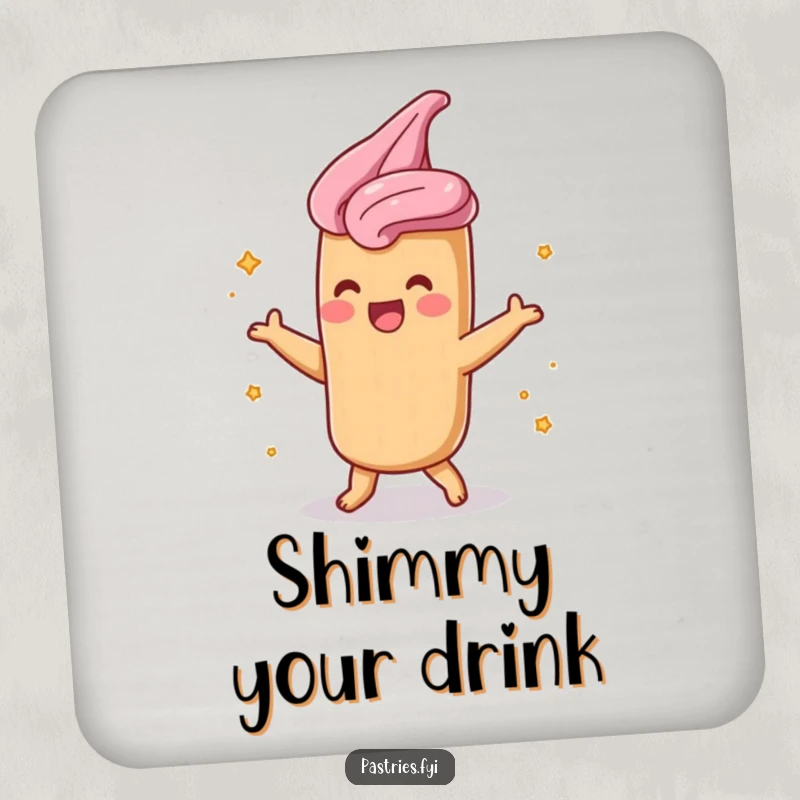 Funny churro drink coaster with a shimmying character and cinnamon sugar, adding a playful touch to tables.