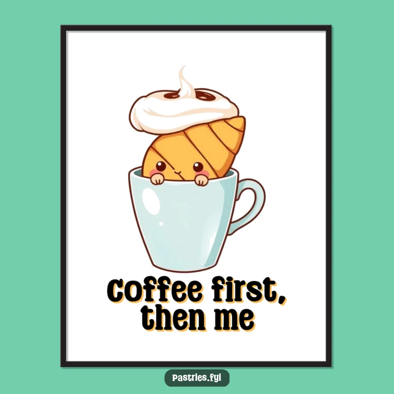Funny Shy Croissant Poster - Whimsical Pastry Art Print
