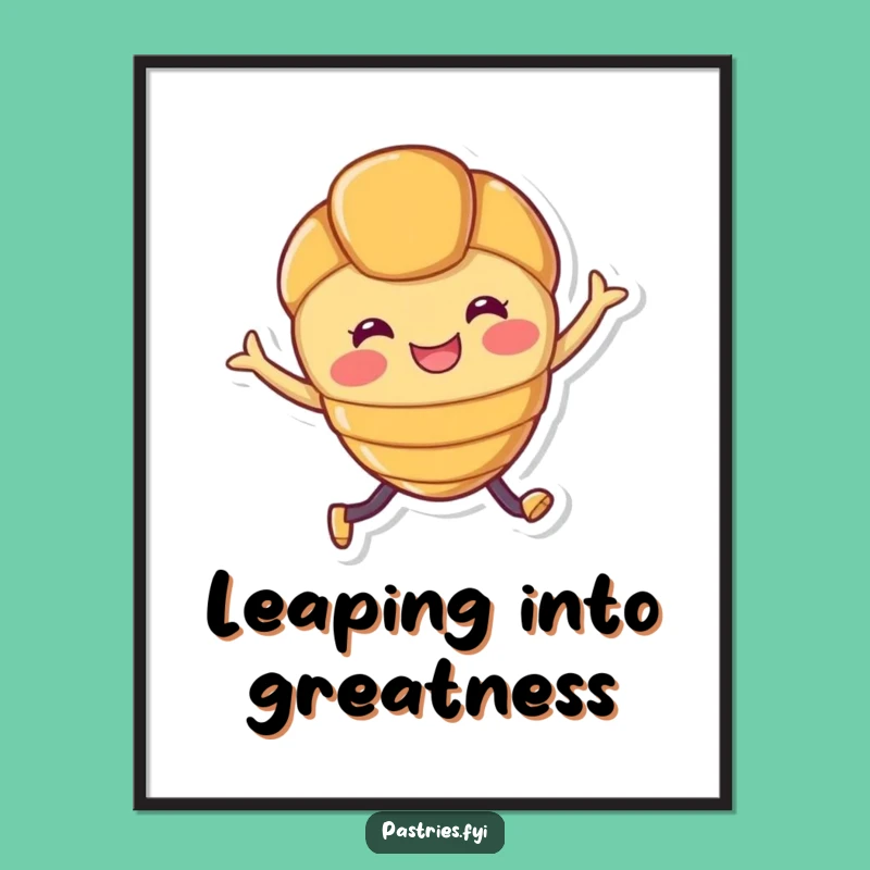 Funny Croissant Poster: Joyful Leaping Pastry Character Wall Art for Happy Homes