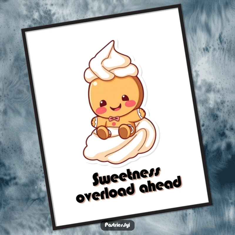 Funny gingerbread cookie poster showing a giggling cookie character sliding down a frosting swirl, perfect humorous wall art for the holidays.