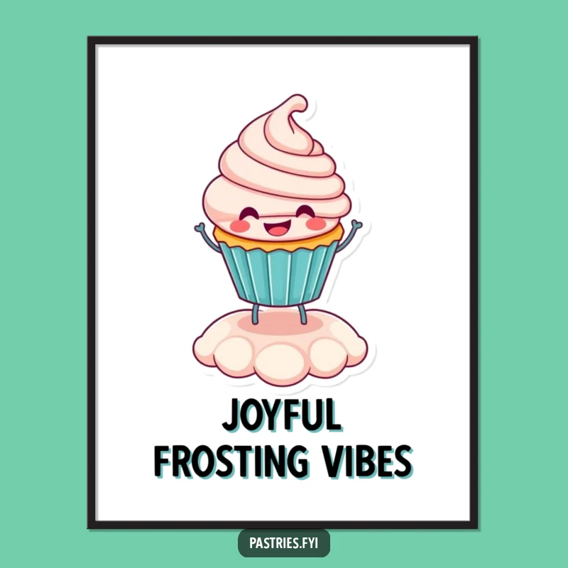 Funny Cupcake Poster: Cheerful Bouncing Character Art for Sweet Decor