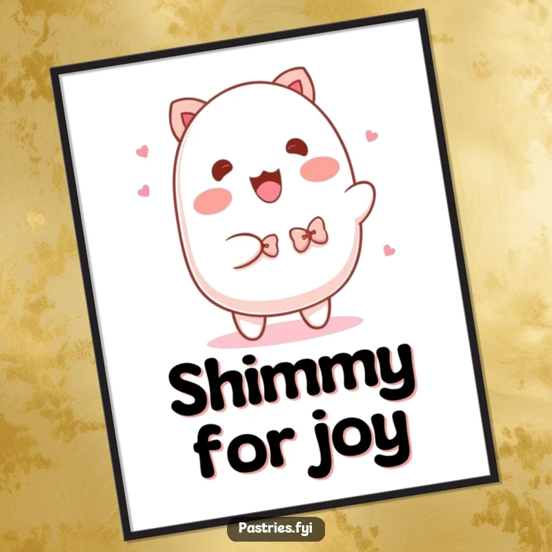 Funny Mochi Poster: A whimsical mochi character captured mid-shimmy, sporting charming tiny bowties.