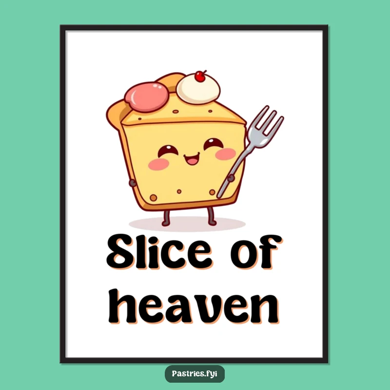 Funny Pie Slice Poster Print: Giggling Dessert with Fork Funny Gift for Walls