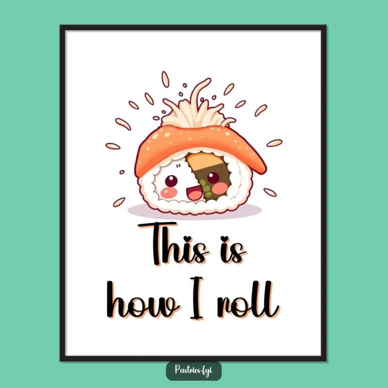 Funny Sushi Excitement Poster: Flying Rice Wall Art, Hilarious Decor Gift