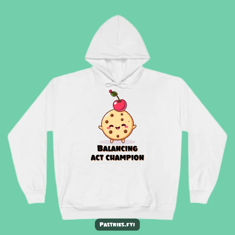 Funny Cookie Cherry Balancing Hoodie - Cozy Comedic Dessert Apparel