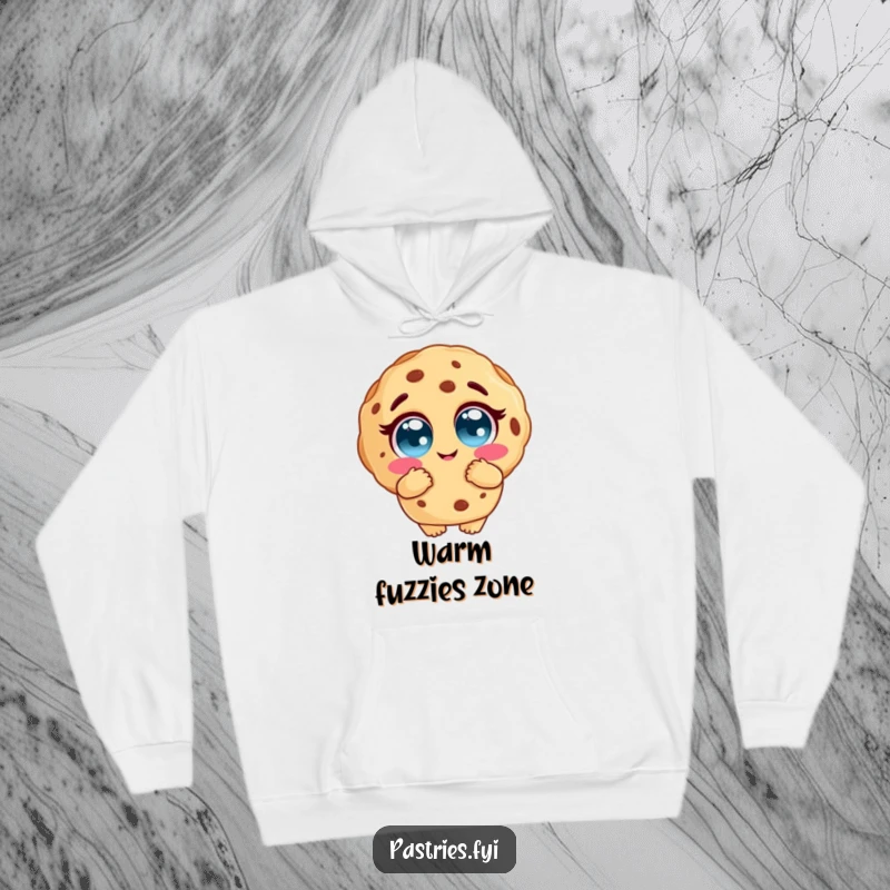 Funny cookie hoodie featuring a lovable cookie character with big, adoring eyes giving a warm, comforting hug, ideal for relaxing.